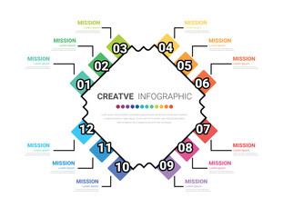 Presentation graph, Business infographics template for 12 months, 1 year, can be used for Business concept with 12 options, steps or processes.