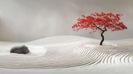 Peaceful Zen Garden with Red Maple