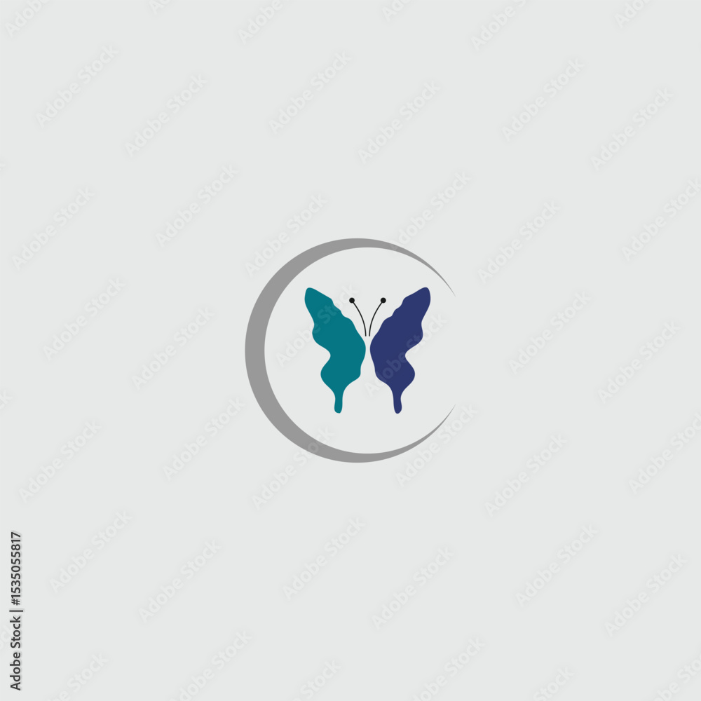 Poster minimalistic design showcasing a butterfly silhouette within a circular frame