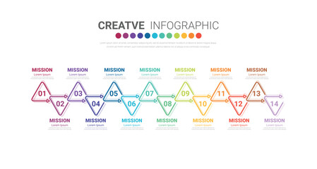 Infographics element design for 14 option, can be used for Business concept steps or processes.