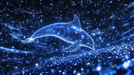 Dolphin in digital ocean.  Abstract, glowing design