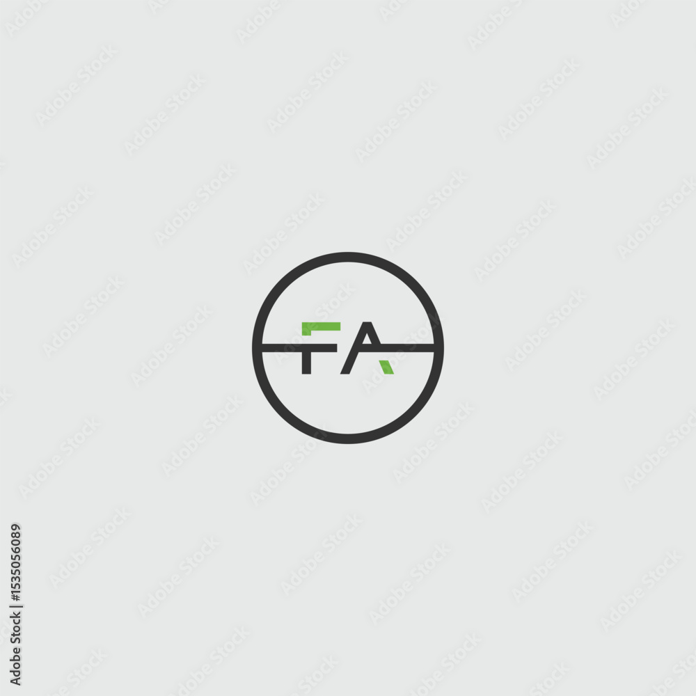 Poster modern design featuring initial letters 'fa' inside a round frame logo