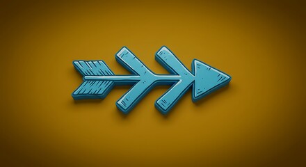 Teal Arrow: Rustic 3D Icon, Mustard Background
