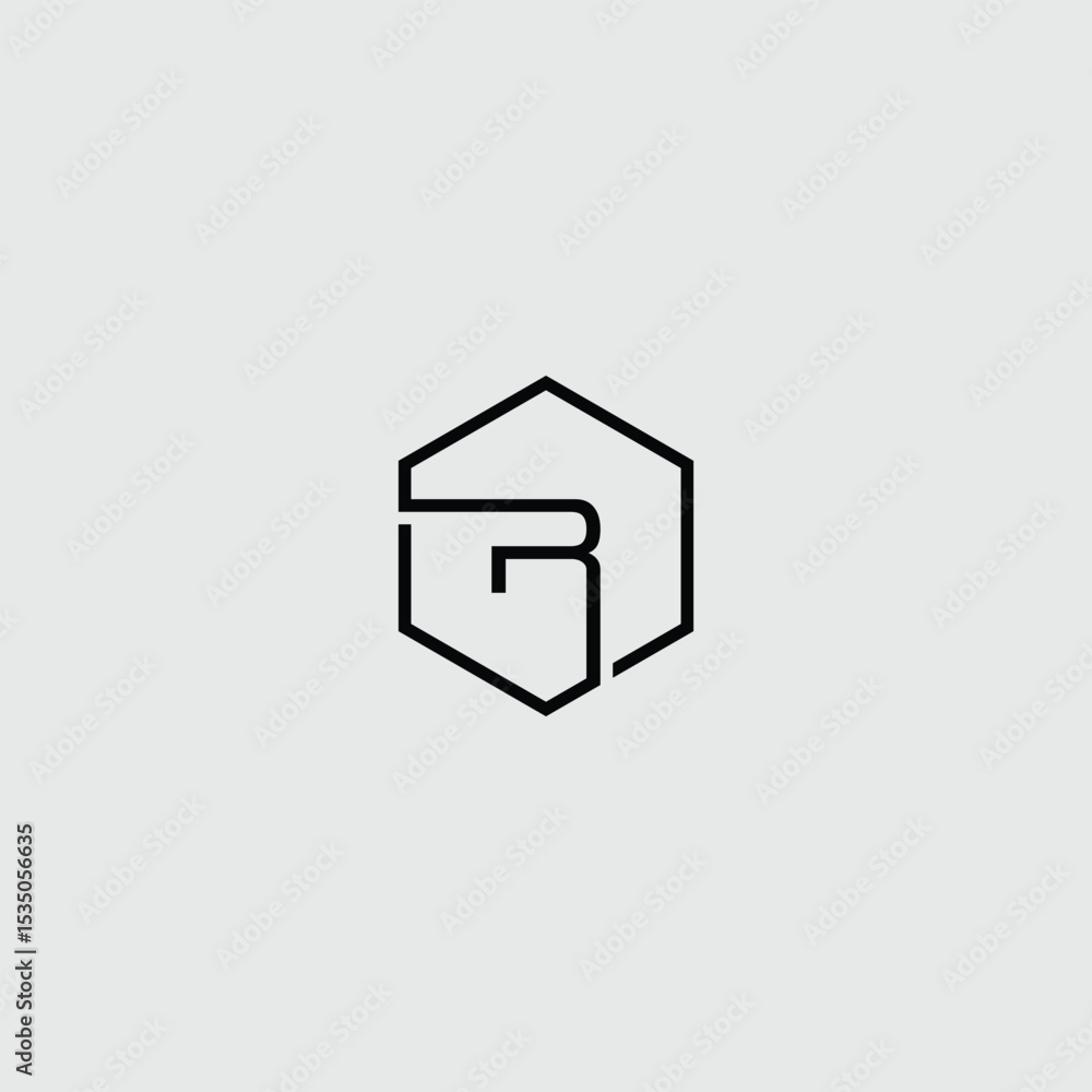 Poster monogram logo design with letter r in hexagon shape in minimalist style