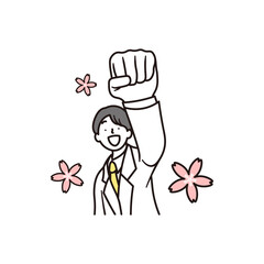 合格して喜ぶ男子高校生と桜のシンプルなイラスト素材