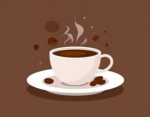 Obraz premium Simple Illustration Of Hot Coffee In A White Cup