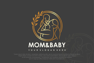 Mother and baby logo. Mom holding her child in her arms , vector illustration