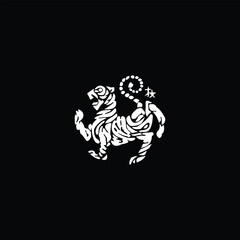 Stylized Illustration of a White Tiger Symbol on a Black Background