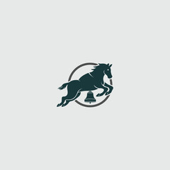 Symbolic equestrian design featuring horse silhouette jumping over a bell