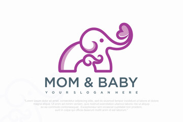 elephant logo baby and mom design template . vector illustration