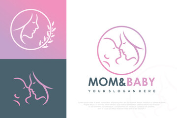 Mom and baby logo design icon with unique element concept . vector illustration