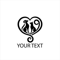 Obraz premium Black Vector Pet Logo of Cat and Dog Forming Heart Shape