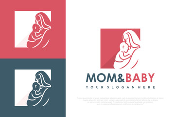 Mom and baby logo design icon with unique element concept . vector illustration