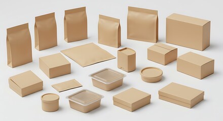 Clean Minimalist Packaging Mockup with Brown Paper Boxes and Containers