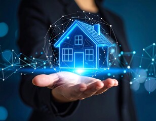 Hand holds digital house