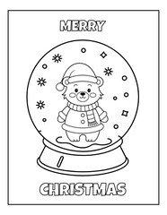 Christmas cute bear in snow globe coloring page – Line art Vector Illustration for kids