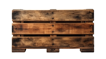 Rustic wooden crate, brown aged texture, vintage container, natural pallet, rural design, empty box, isolated on transparent background.