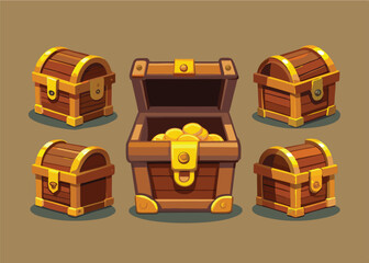 Classic Treasure Chest Turnaround – Front, Side, Back View Vector Model Sheet

