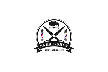 Hairdressing logo with an attractive and elegant design with professional scissors and razor elements, suitable for your professional business.