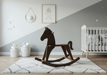 Wooden Rocking Horse in Modern Nursery Room Decor