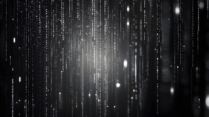 Vertical streams of light and particles against a dark background, creating a digital rain effect.