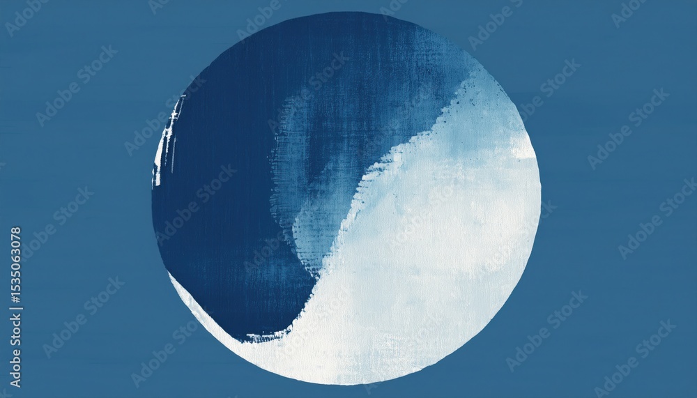 Poster abstract blue circular brushstroke with textured gradients on soft blue canvas, ideal for modern bra