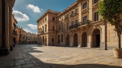 Fototapeta premium Sunny urban plaza with historic buildings