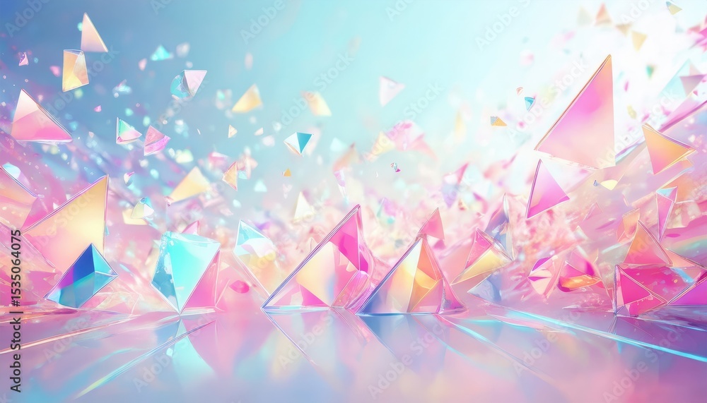 Poster iridescent 3d crystal shards with holographic glow on pastel background for digital artwork, web design, poster, or branding element with futuristic elegance

