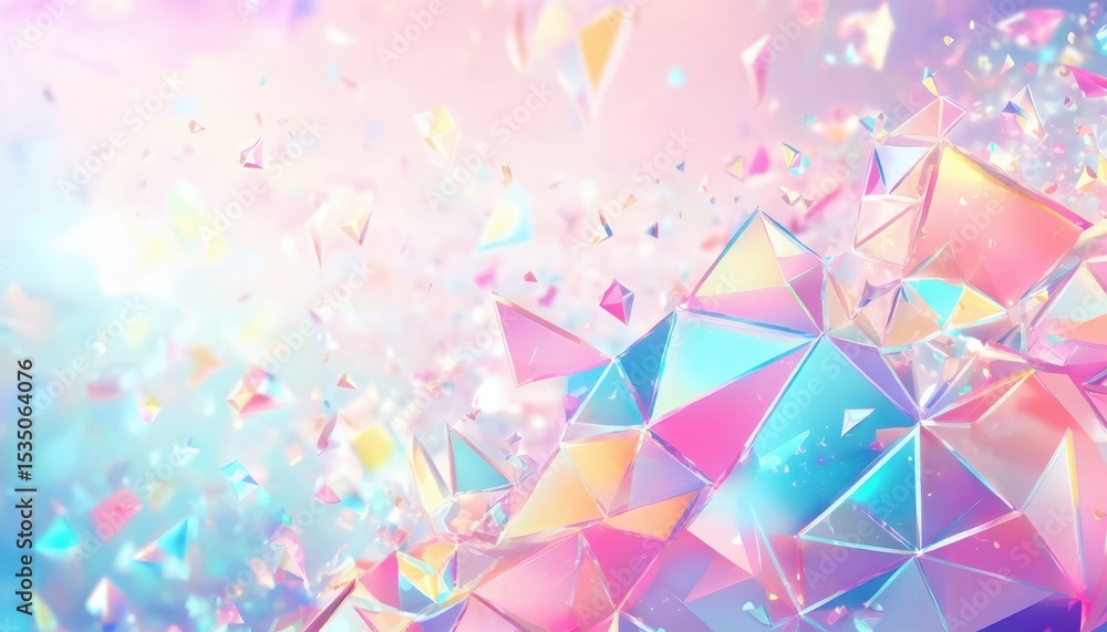 Poster iridescent 3d crystal shards with holographic glow on pastel background for digital artwork, web design, poster, or branding element with futuristic elegance

