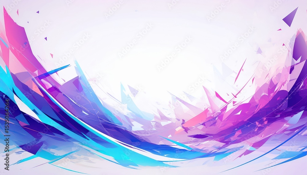 Poster dynamic swirl of pink and blue abstract shards on white background for digital artwork, website back