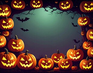 Halloween background with pumpkins around.