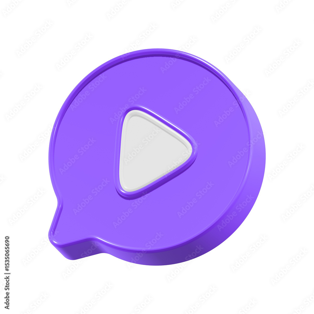 Poster 3d purple bubble chat with play video button isolated on transparent background