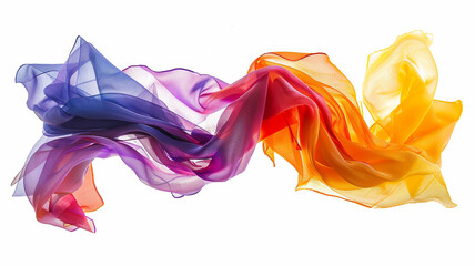 Obraz premium vibrant, flowing scarf in shades of purple, orange, and red, ideal for contemporary dance or expressive movement.
