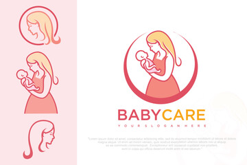 Mother and baby logo. Mom holding her child in her arms , vector illustration