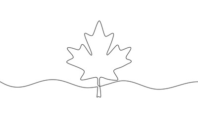 Continuous line drawing of Maple leaf icon on white background.
