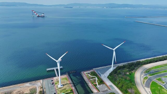 Aerial view of wind turbines at a wind power plant