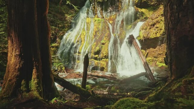 Powerful Waterfall Flowing Down in a Forest &ndash; Majestic Nature Scene
