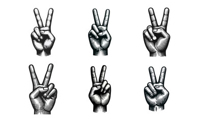 Fototapeta premium Peace hand gesture engrave illustration logo icon