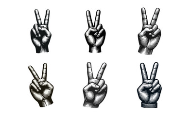 Fototapeta premium Peace hand gesture engrave illustration logo icon