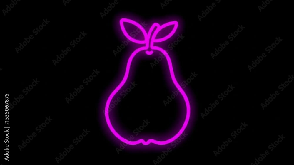 Poster neon pears in a row on a black background displaying a variety of colors