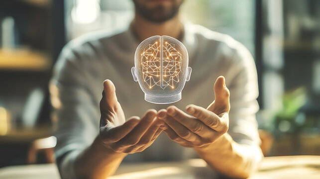 Person Holding a Glowing Digital Brain Model