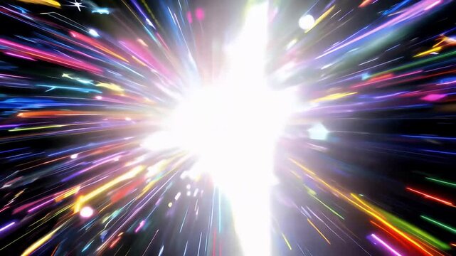 Brilliant white energy beams race forward through star speckled void simulating faster than light travel abstract K hyperspace burst ideal science fiction intros esports stingers dynamic data reveals