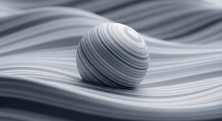 Abstract green And White Striped Sphere On Wavy Surface