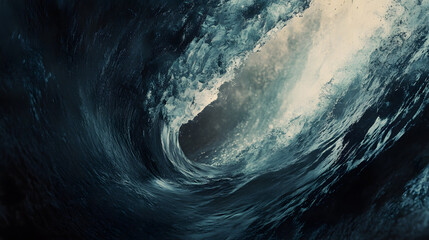 Powerful Ocean Wave Curling Inward, Displaying Turbulent Water Dynamics