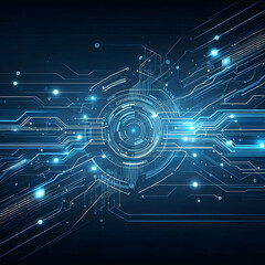 Obraz premium Digital Nexus: The mesmerizing core of digital technology, glowing with a network of interconnected circuits, evoking the complex essence of innovation and the digital age.