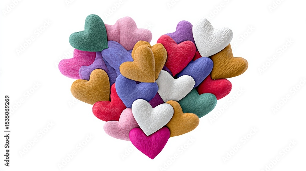 Poster bunch of hearts are piled on top of each other. the hearts are of different colors and sizes. concep