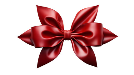 Shiny red satin ribbon bow, elegant gift decoration, festive holiday present, luxury wrapping design, perfect texture, isolated on transparent background.