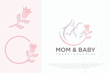 Mom and baby logo design icon with unique element concept . vector illustration