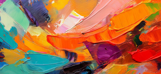 Abstract art painting of rough colorful multicolored art painting texture, with oil brushstroke, pallet knife paint on canvas background design.