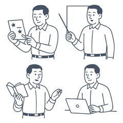 Businessman presenting ideas with confidence and clarity in various scenarios